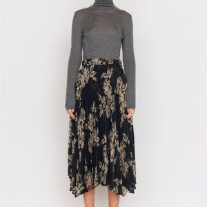 Christy Lynn Gwen Skirt Black Rose Floral Pleated Midi Asymmetric Size 10 NWT